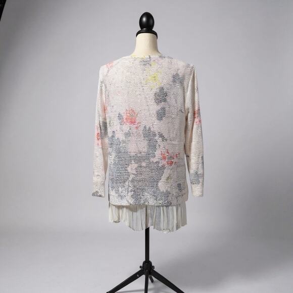 Anthropologie Medium Watercolor Floral Boho Knit Sparkle Sweater Artsy Chiffon - Picture 2 of 4